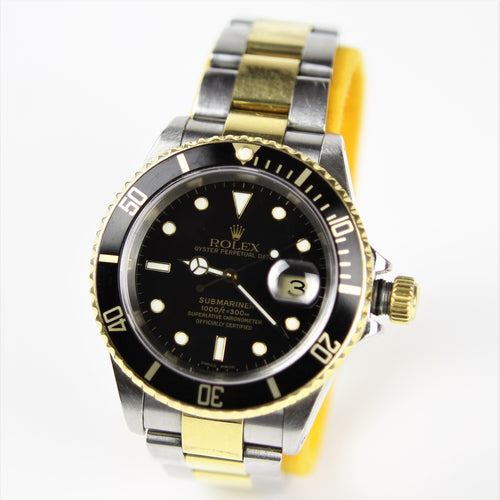 Authentic Rolex Submariner 16613 2 Tone Black Gold Watch