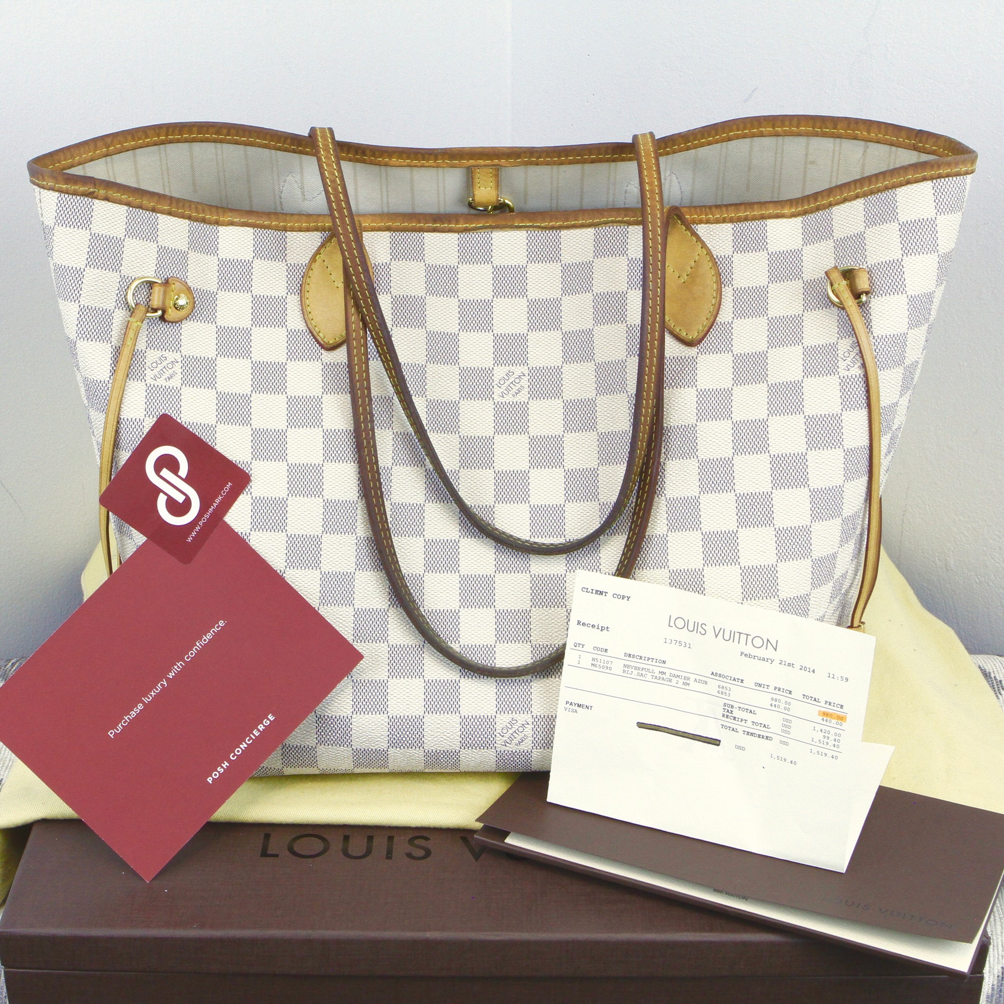 Louis Vuitton Damier Azur Neverfull GM Handbag